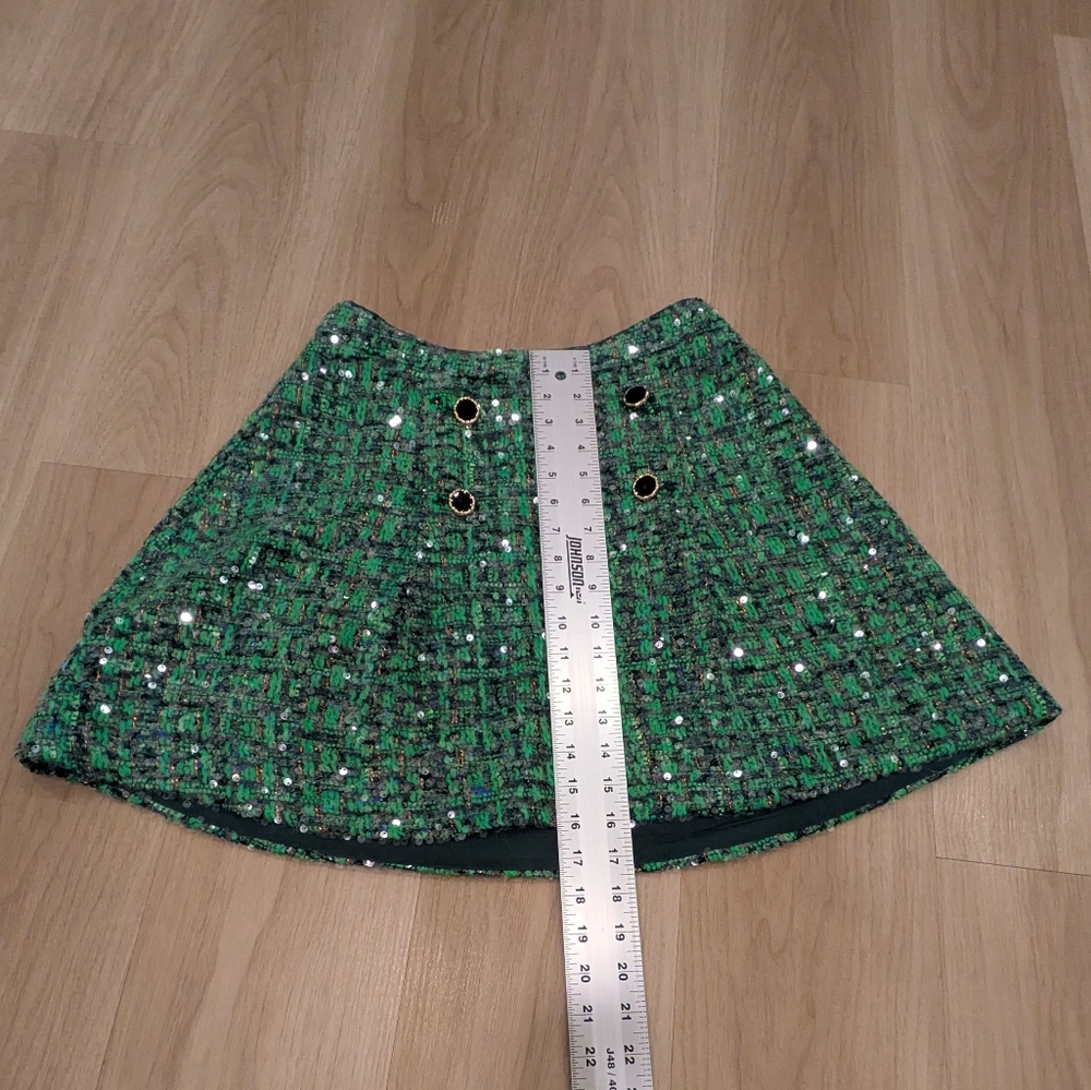 Anthropologie Maeve Green Sequin Tweed Two-Piece Skirt Set - Picture 7 of 9